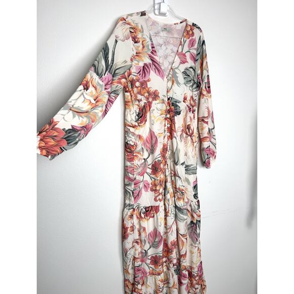Maaji Luna Maxi Dress Womens Medium Anthropologie Floral Button Front Kimono - Picture 3 of 15